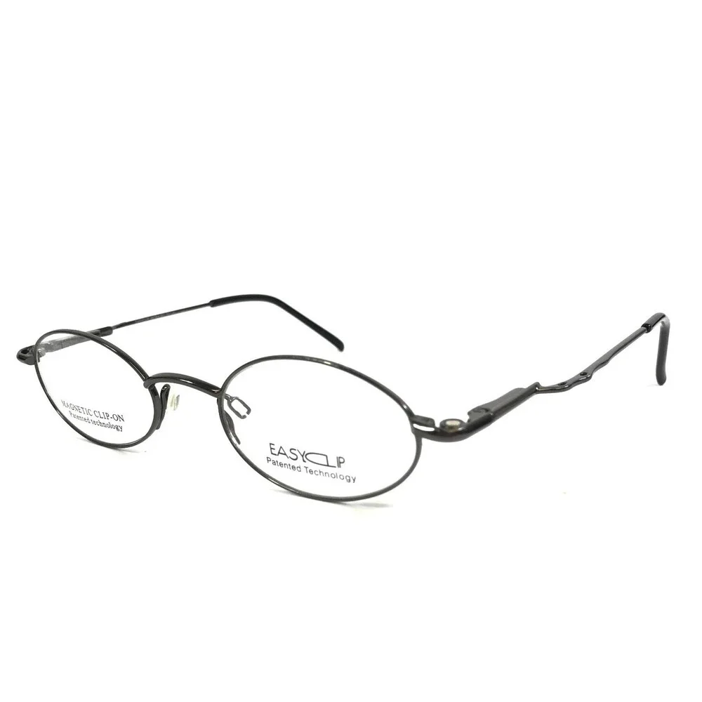 Easyclip Small Eyeglasses Frames ENTRY 091 Gunmetal w Magnetic Clip-on 46-19-135
